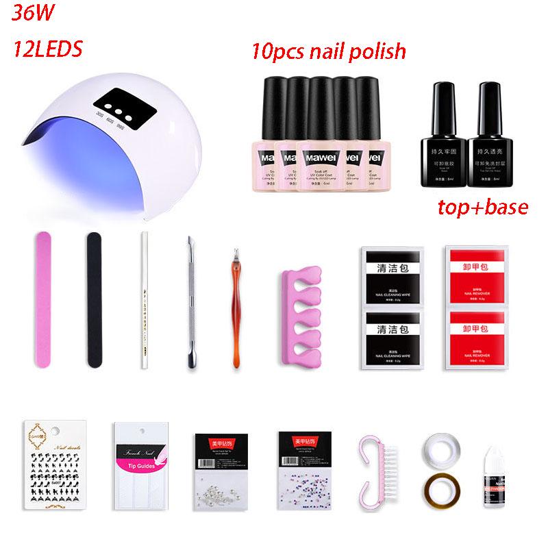 Manicure Set Kit 36W led UV Lamp Dryer 25pcs Soak Off Nail Gel Polish Nail art Set nail dryer set