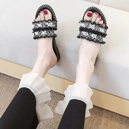 Slippers Women Wear Pearl Flat-bottom Beach Sandals and Slippers In Summer