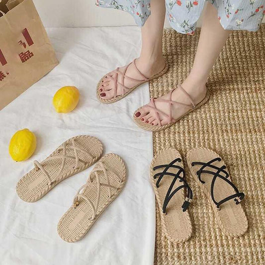 Flat Sandals Women Summer Wear All-match Two-wear Sandals and Slippers Women's One-word Buckle Simple Roman Shoes Light