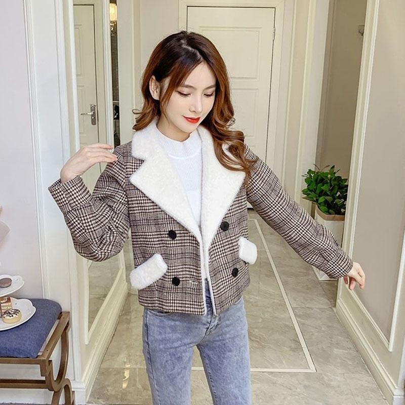 Woolen Short Coat Women's Autumn and Winter Fashion All-match Houndstooth Plaid Coat