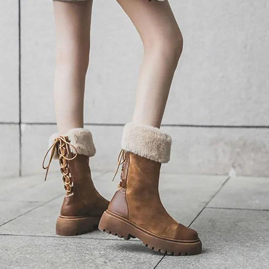 Snow Women Short Boots Winter Thicken Plus Fleece Cotton Shoes Winter Thick-soled Mid-tube Short Boots