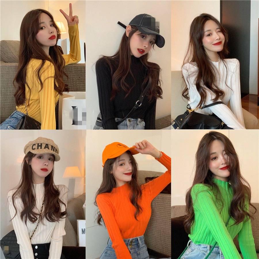 Pofulove pullover long-sleeved wool sweater shirt sexy slim half-high collar bottoming shirt Slim