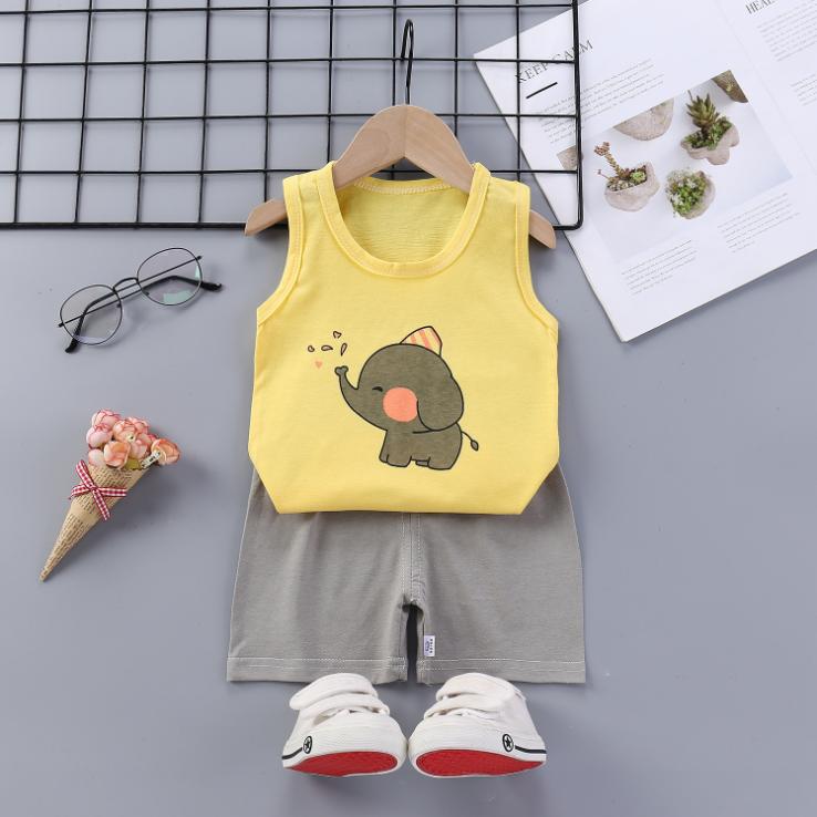 Children's Sleeveless Suit Summer Boys Girl Clothing Korean Baby Clothes Girls' T-shirt Suit Children's Clothing