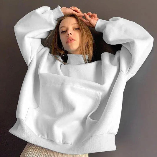 Autumn and Winter Oversized Sweatshirt Women's High-neck Long-sleeved Sweater Solid Color All-match Blouse
