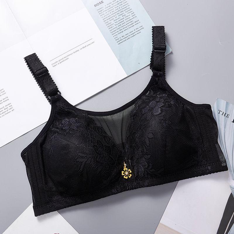 Large Size Non-wireless Underwear Sexy Lace Thin Section Gathered Adjustable Anti-glare Bra Women's Bra Metal Pendant Sexy and Cute