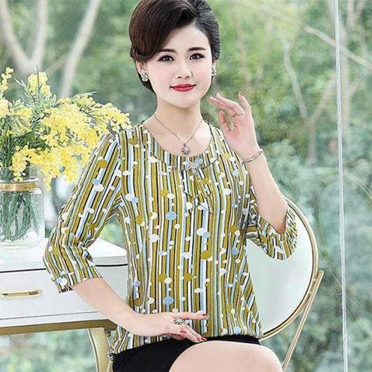 Women's Spring Summer Loose Tops Slim All-match Casual Printing Bottoming Shirt XL-XXXXXL Chiffon Large Size Thin Shirt
