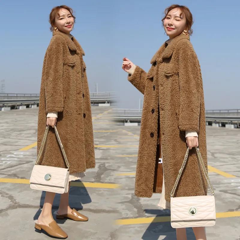 Lamb Wool Coat Women's Winter Thickening and Velvet Fashion Loose Coat Mid-length Faux Wool Fur Coat