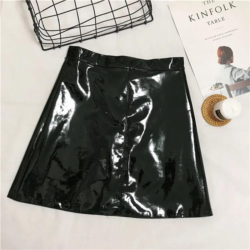 High Waist Hips Glossy Bright Leather Skirt Anti-glare A-line Skirt Pu Short Skirt All Match Casual Mini Leather Skirt