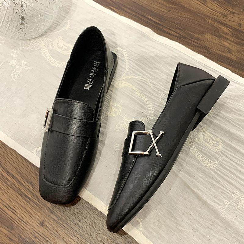 Simple Leather Shoes, Women's Versatile Flat-bottomed Work Shoes British Style Two-wear Single Shoes Soft-soled Comfortable Loafers