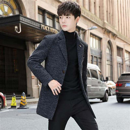 Autumn and Winter Jacket Men's Thick Warm Coat Mid-length Casual Windbreaker
