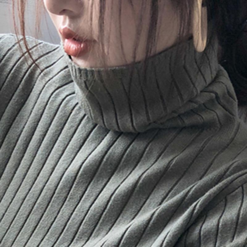 Pofulove High-necked Sweater Women's Pile Collar Bottoming Shirt Slim Sweaters Shirt Autumn Winter