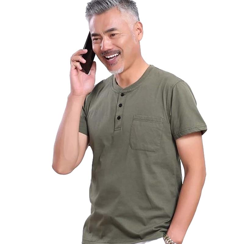 Summer Middle-aged and Elderly Short-sleeved Men's T-shirts with Real Pockets for The Elderly