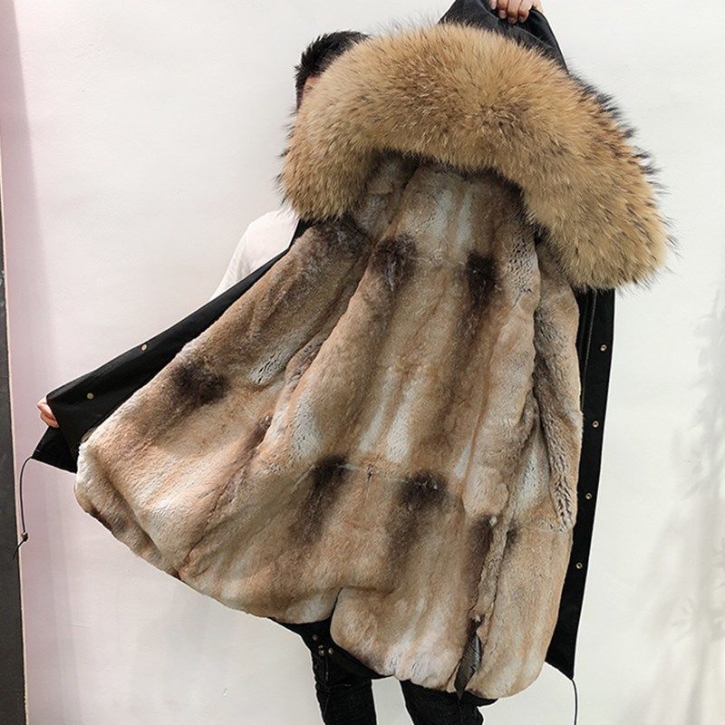 Men's Mid-length Mink Faux Fur Parker Clothing Fox Fur Thickened Liner Detachable Fur Coat