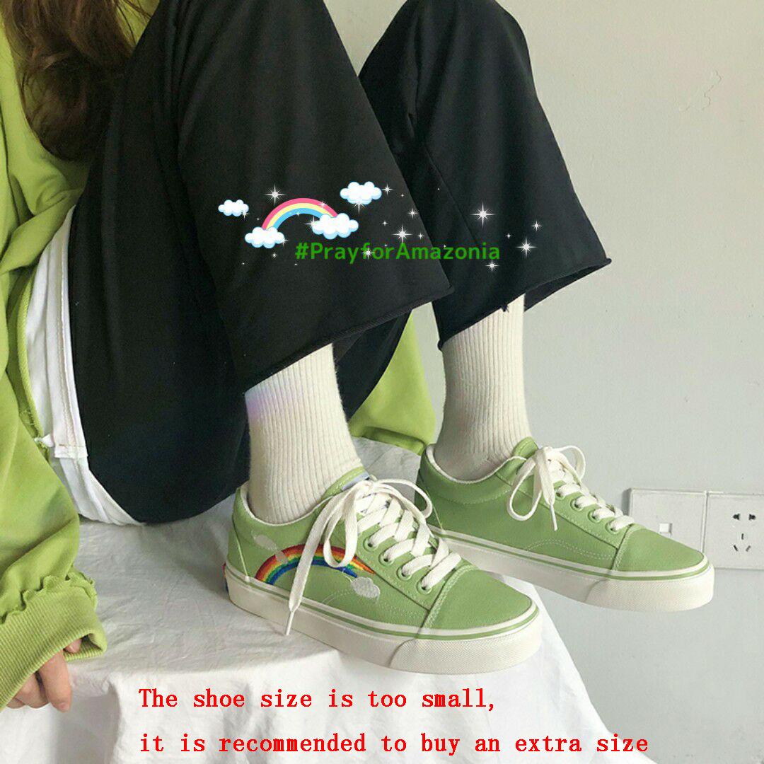Women Vulcanized Shoes 2020 Low Top Sneakers Women Shoes Rainbow Canvas Shoes Flats Green Black Tenis Feminino Basket Femme