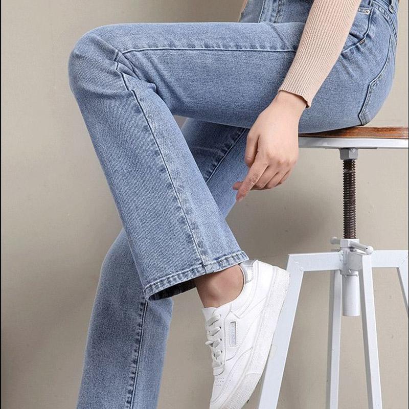 Straight Jeans Ladies All-match Slim High Waist Slimming Jeans Spring and Autumn Elasticity Comfortable Women's Growth Pants