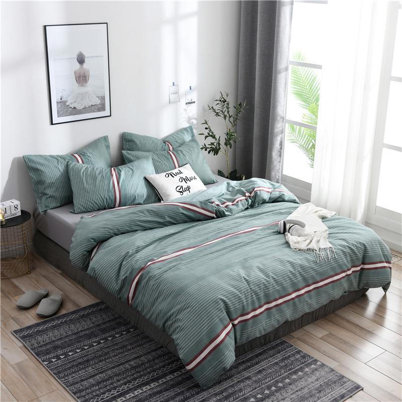 4Pcs Simple Striped Bedding Set Quilt Cover Bed Sheet Pillowcases 5 Size Bedspread