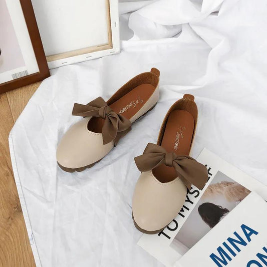 Loafers Flat Round Toe Single Shoes Women Shallow Mouth Flat-heeled Soft-soled Peas Shoes Sweet Bow Work Shoes Comfortable and Light