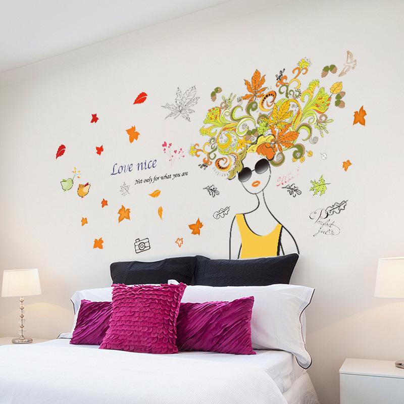 Flower Elf Wall Sticker Bedroom Living Room Decoration Fashion Sunglasses Woman Wall Sticker
