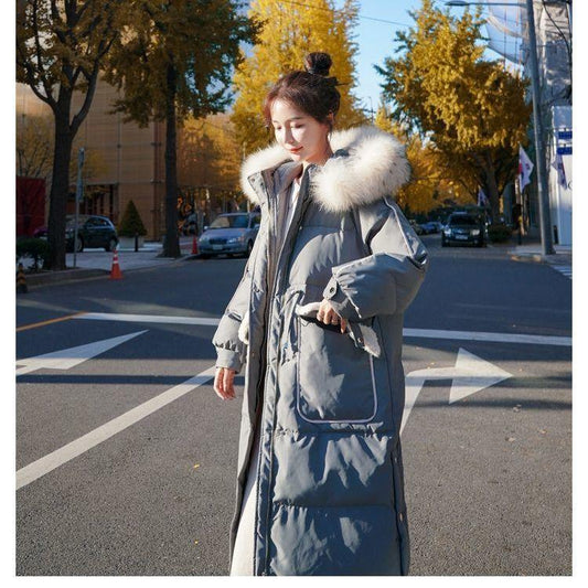 Thicken Warm Loose Waist Cotton-padded Coat Women's Mid-length Large Fur Collar Coat