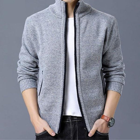 Autumn and Winter Men's Stand-up Collar Thick Sweater Loose Knit Cardigan Youth Fashion Casual Jacket