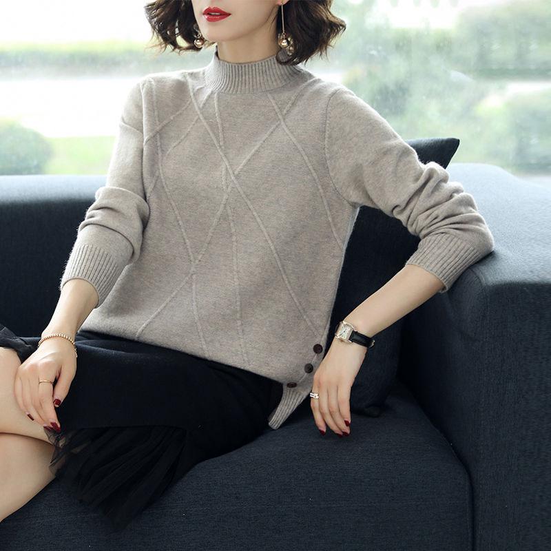 Women Sweater Autumn Winter Loose Casual Solid Color Sweater Long-sleeved Knitwear Women Short Sweater
