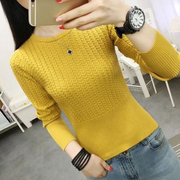 Autumn and Winter Round Neck Thread Bottoming Shirt Long Sleeve Knitted Sweater Fashion Casual Women's Top