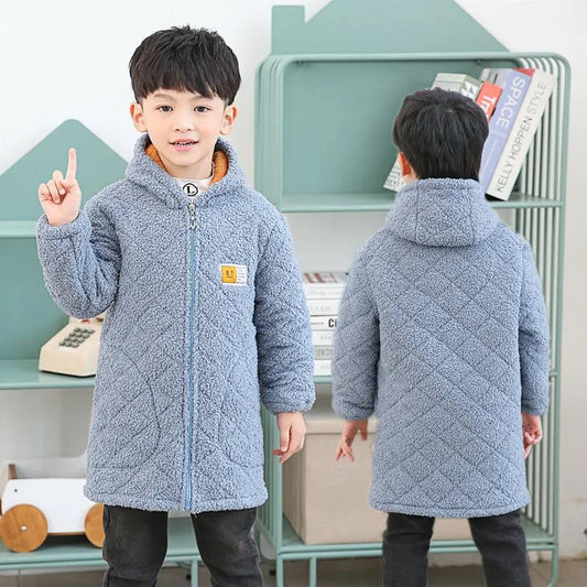 Autumn and Winter Boys and Girls Children's Overalls Plus Velvet Thick Cotton Jacket Crystal Velvet Cute Baby Jacket Protective Clothing