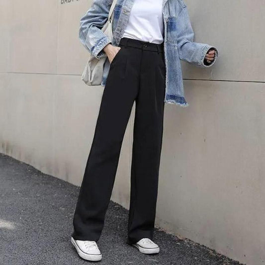 Fleece Suit Straight-leg Pants Female Drape Autumn and Winter Student Black High-waisted Thin Wide-leg Mopping Casual Pants