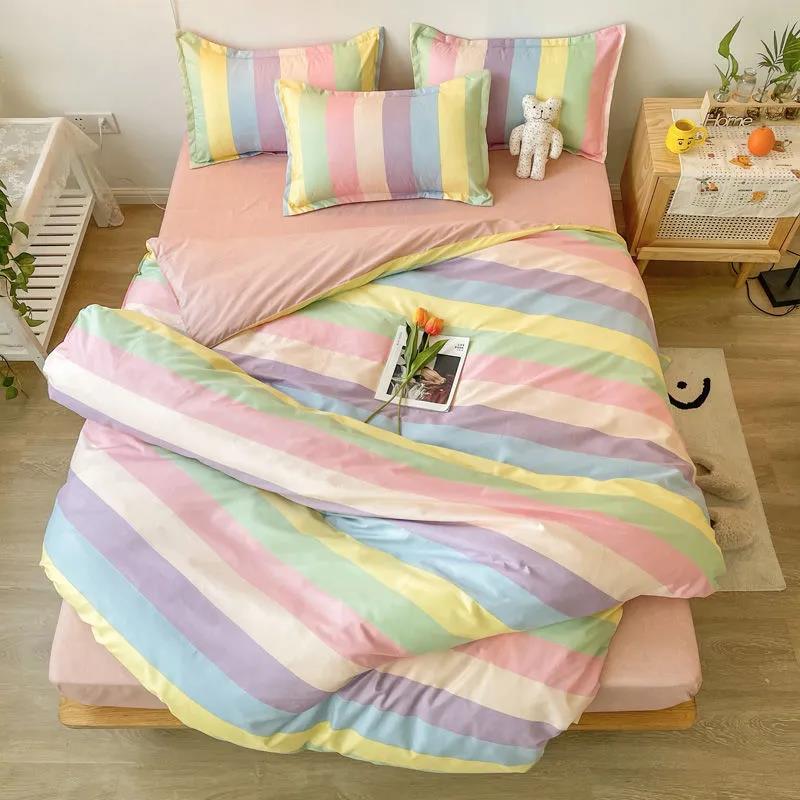 Washed Cotton Gradient Blending Bed Linen Quilt Cover Bedding Single Double Student Dormitory Pure Cotton Solid Color 4-piece Set