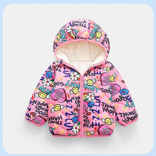 Girls Padded Hooded Padded Jacket Short Warm and Windproof Winter Jacket for Autumn and Winter