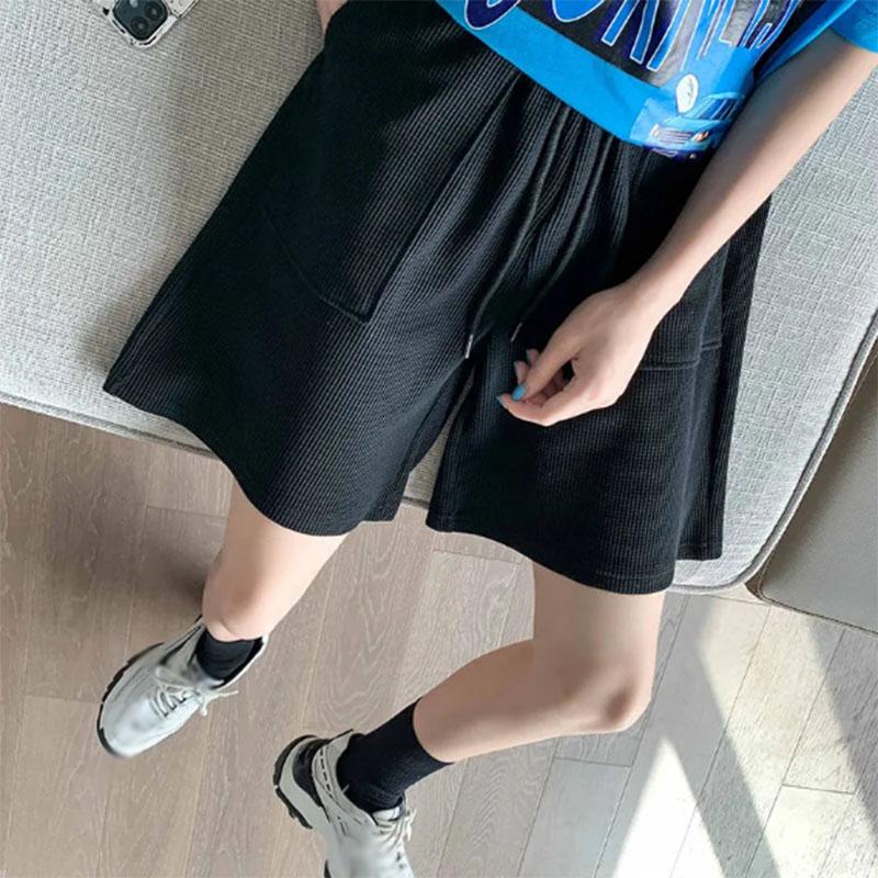 Summer Waist Drawstring Shorts Women's Thin High-waisted Loose and Thin Sports Casual Wide-leg Five-point Shorts Women