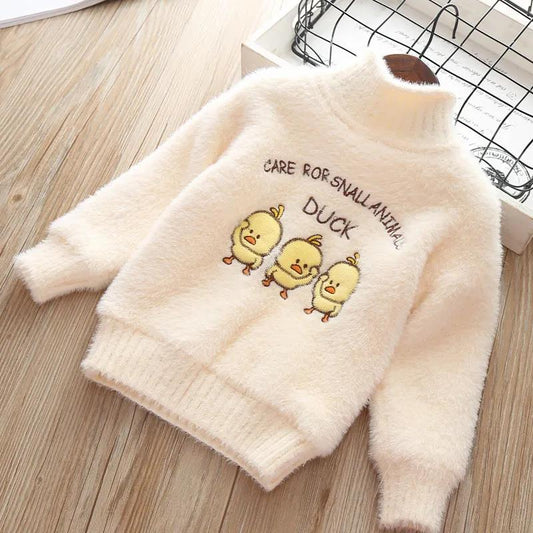 Children's Sweater Mink Pullover Sweater Sweater Thickened Warm, Soft and Lovely Cartoon Girl Middle and Young Children