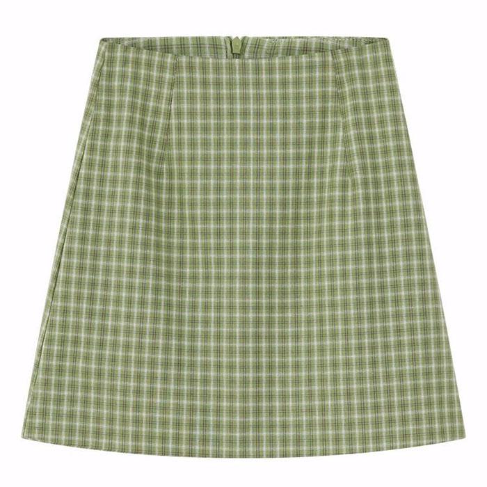 Summer Women Retro Plaid High Waist Skirt Anti-light Thin Bag Hip Skirts Mini A-line Skirt