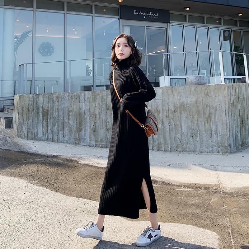 Round Neck Vertical Sweater Women Long Pullover Knit Tops Winter Bottoming Dress Knitted Lady