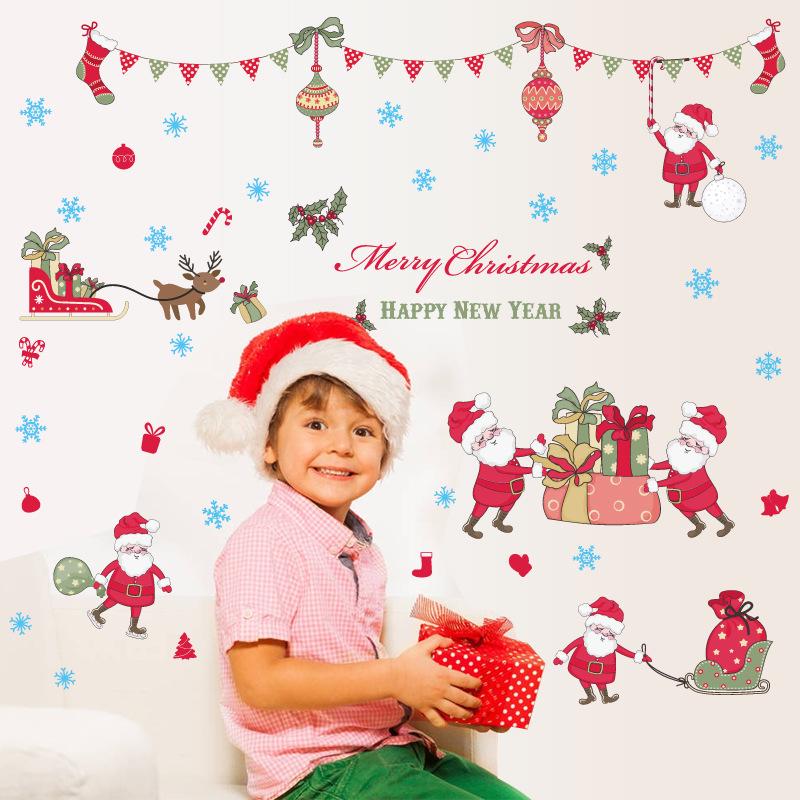 Christmas Day socks Santa Claus Wall Sticker Bedroom Living Room Removable Christmas Wall Sticker
