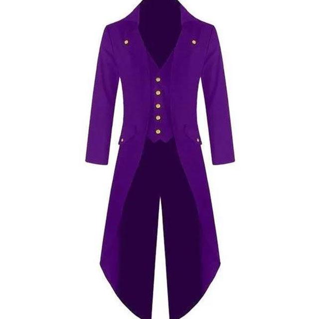 Men Solid Color Tuxedo V-neck Flocked Robe Fake 2 Pcs Button Coat Casual Slim Windbreaker Long Over The Knee