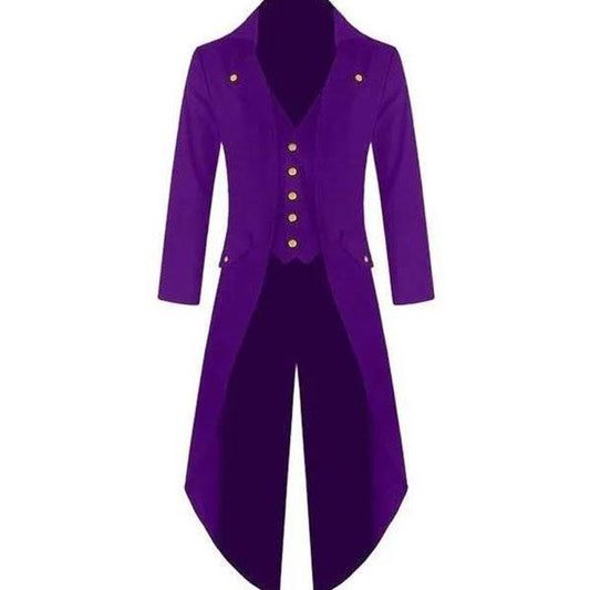 Men Solid Color Tuxedo V-neck Flocked Robe Fake 2 Pcs Button Coat Casual Slim Windbreaker Long Over The Knee