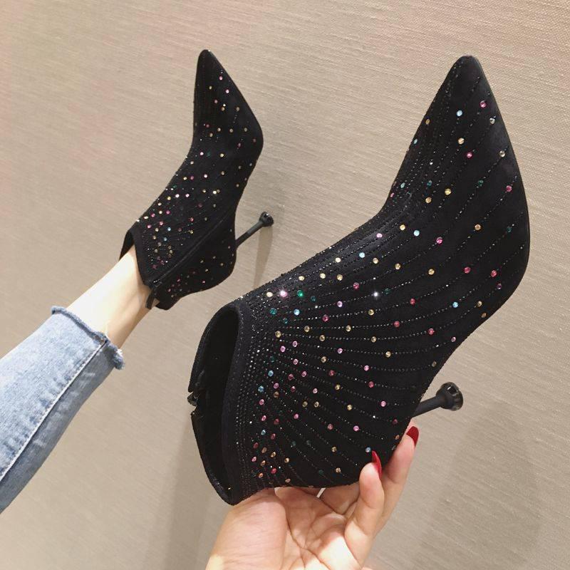 European style Pointed Toe High Heel Ankle Boots for Women Slip-On Basic Thin Heels Summer Shoes