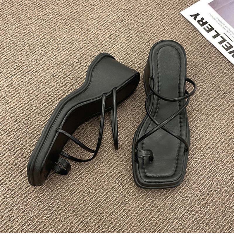 Women's Sandals Slippers Summer Cross Straps Clip-toe Non-slip Slippers Thick Bottom Heightened Wedge Flip Flops Beach Temperament All-match Sandals