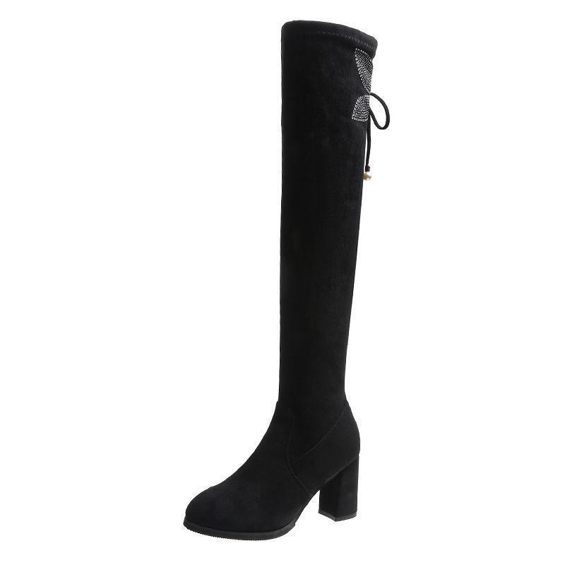 Skinny Over-the-knee Boots Women's High-heeled High-tube Elastic Thick-heeled 6cm Rhinestone Fashion Boots
