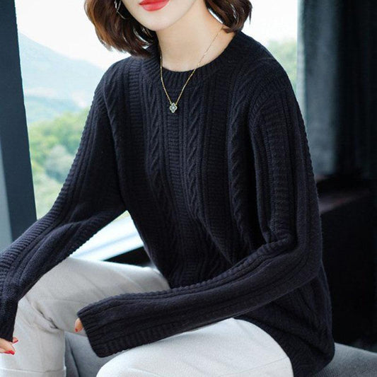 Autumn and Winter Round Neck Wool Sweater Pullover Long-sleeved Plus Size Top Solid Color Knitted Female Sweater
