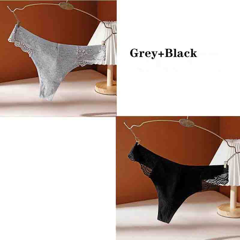 2PC Cotton Thong Comfortable Low Waist Ladies Sexy Sports Thread Lace T Pants Panties
