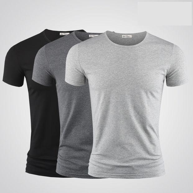 (3 Pieces) Men's Summer Short-sleeved T-shirts Slim Solid Color Round Neck Men's Bottoming Shirt All-match Top