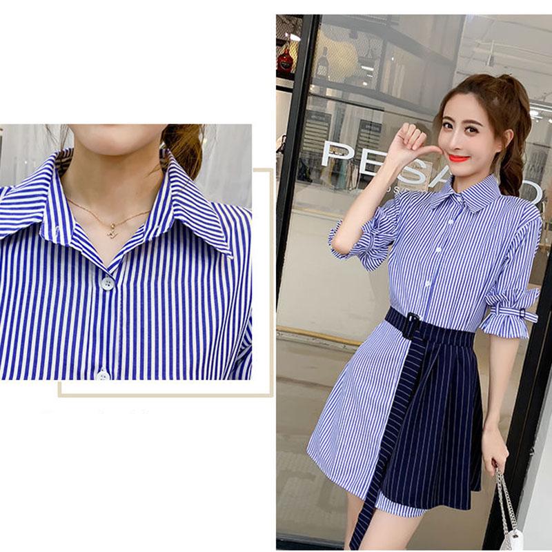 Women's Summer Dress Irregular Long-sleeved Shirt Dress Striped Shirt Dress for Work