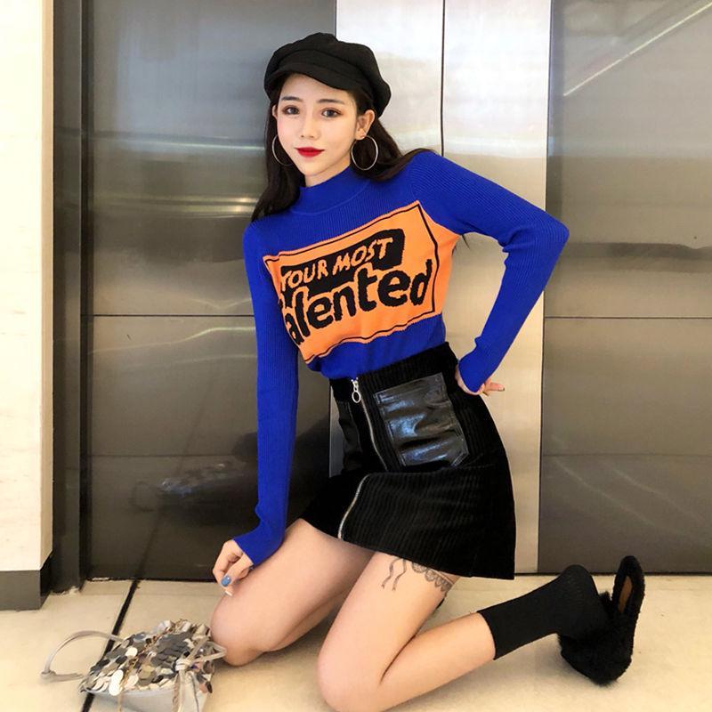 Individual Letters Print Bottoming Shirt Women's Tight Pullover Long-sleeved Wild Sweater