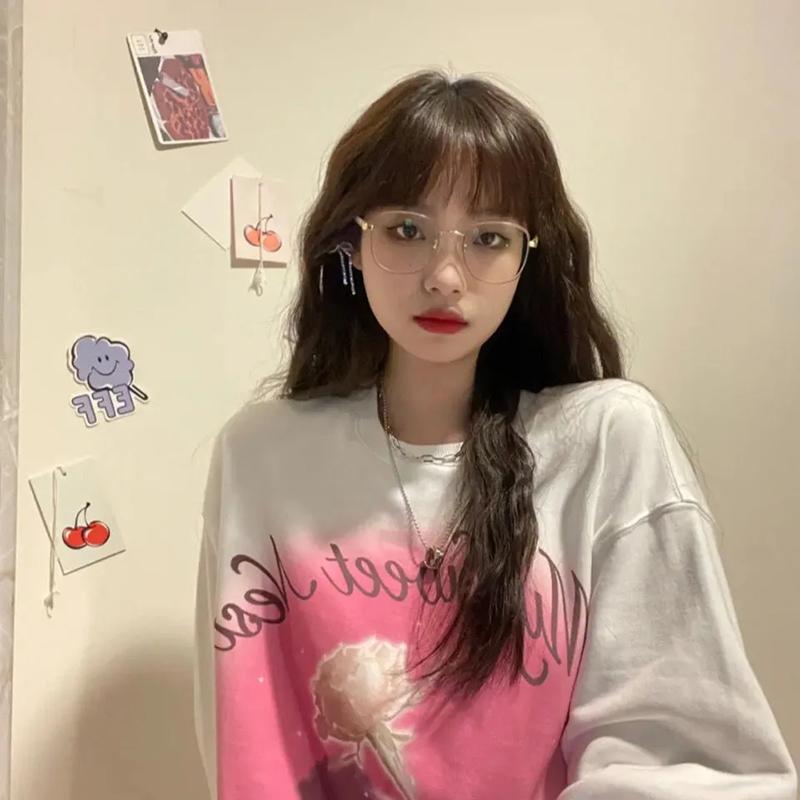 Women Hoodies Rose Printed White Pullover Sweatshirts Oversized Streetwear Hip Hop Tracksuit Fashion Lady Autumn Winter Top Clothes