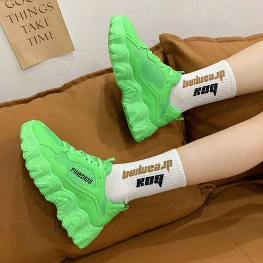 Sports Shoes Women's Fluorescent Color Spring Autumn Thick-soled Increase All-match Sports Shoes Women's Shoes Comfortable Breathable Running Shoes