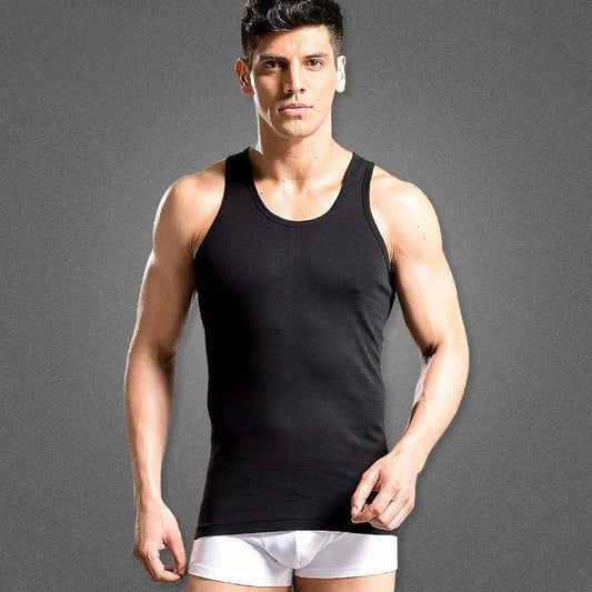 100% Cotton Men's Vest Fitness Stretch Bottoming Shirt Summer Vest Round Neck Sleeveless Vest (2 Pieces)