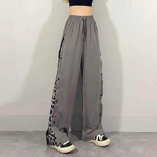 Retro Loose Wide-leg Pants Women's Spring and Summer Hip-hop Pants Leopard Print Slim Straight Trousers Ladies Sports Casual Pants