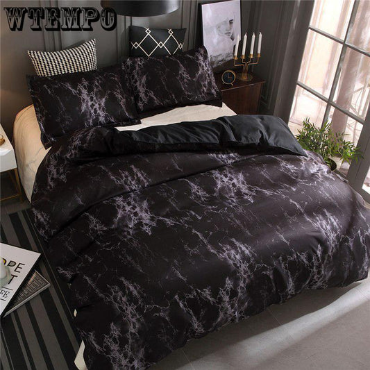 Black Marble Printed Bedding Set Purple Queen Size Duvet Cover Set Bed Linen Quilt Cover